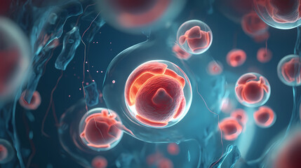 3d rendering of Human cell or Embryonic stem cell microscope background