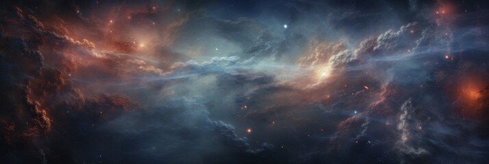 majestic nebula clouds illuminated by starlight. cosmic landscape background. generative ai