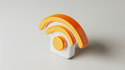 A Wi-Fi symbol is orange and has a curved shape. The Wi-Fi symbol is a representation of the internet and is used to indicate that a device is connected to a Wi-Fi network