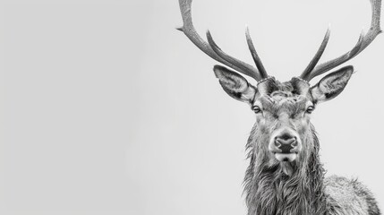 Wall Mural -   A black-and-white image of a deer featuring antlers on its head and not on its back