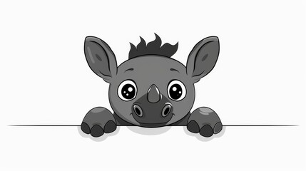 Wall Mural -   A cartoon of a baby rhino hiding behind a blank sign, labeled Baby Rhino