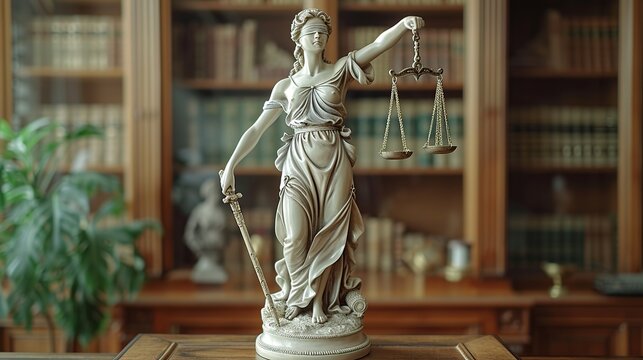 Themis statue, Statue of Lady Justice with scales of justice, symbol of law and justice, legal lawyer concept