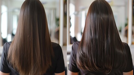 Wall Mural - Straighten your hair for a healthy, sleek look. Check out our before and after transformations to see the amazing results!