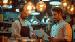 Professional Chefs Discussing Menu in a Modern Restaurant Kitchen