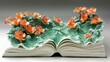   A wavered book with flora blooming from its page summit