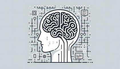 Abstract illustration of neural interface. Modern brain chip technology.