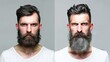 © Zahid - Hair styling and shaving. Shave your beard both before and after. Hairstyle collage man with long beard, different haircuts, mustache, beard.