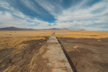 Wall Mural - A long, narrow path is the only thing visible in the desert