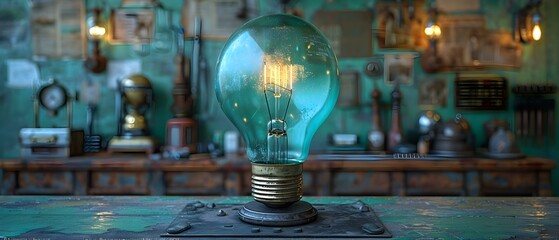 Image of a green light bulb representing renewable energy and carbon neutrality. Concept Green energy, Light bulb, Renewable resources, Sustainable living, Environmental conservation