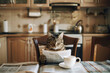 Morning Rituals: Tabby Cat Amidst the Daily News and Coffee
