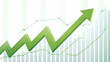 © Kevin - a rising green arrow superimposed over a line graph and bar chart, symbolizing an upward trend or growth in a financial or statistical context
