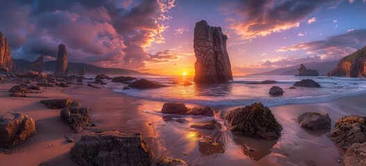 Wall Mural - The sunset between the rocks on the beach