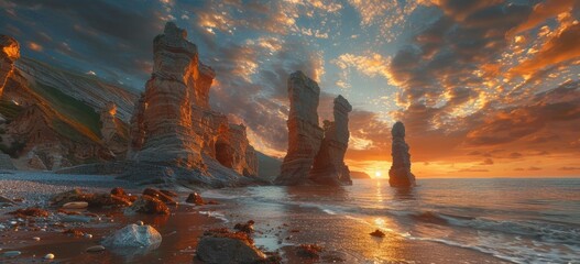 Wall Mural - The sunset between the rocks on the beach