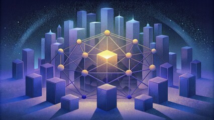 Wall Mural - A glowing lattice of interconnected nodes and lines reminiscent of a futuristic cityscape.