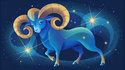 Poster - A symphony of bright and bold stars mingle together to create the dynamic and abstract image of Aries the Ram.