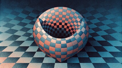 Poster - A checkerboard pattern that appears to shift and slide challenging the viewers perception of space.