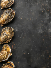 Poster - Gourmet oysters arranged on a rich rustic black and brown surface.