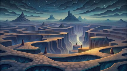 Canvas Print - A maze of crevices etched into the ground creating an otherworldly landscape.