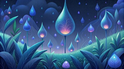 Wall Mural - A digital garden filled with radiant dewdrops each one an individual work of art yet united in their digital form.