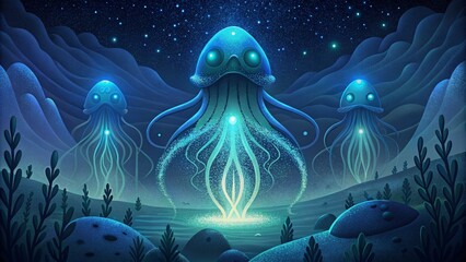 Wall Mural - A mesmerizing light show created by the unique and otherworldly creatures living in the bioluminescent depths.