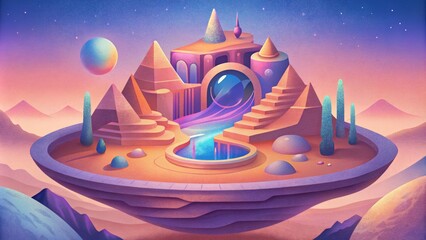 Poster - An otherworldly oasis of shapes and colors where reality and imagination collide.