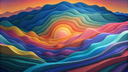 Wall Mural - A mesmerizing display of colorful paper layers each one carefully p to form an abstract landscape.