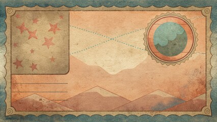 Wall Mural - A vintage postcard with faded colors and stamped with timeworn postmarks.