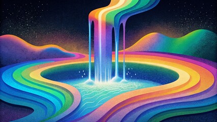 Poster - Cascading streams of liquid mercury sparkling in a rainbow of colors.