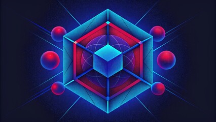 Wall Mural - Neon blue and red geometric shapes intersecting and overlapping suggesting the intricate communication and control systems of a cybernetic