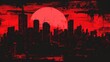 Sunset in a sinful city. Red and black illustration. AI generative.