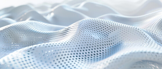 Wall Mural - White perforated plastic material, abstract digital waves of AI mind, data texture background. Concept of technology, network, cyber structure, future, futuristic
