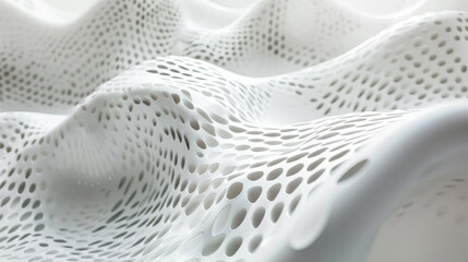 Wall Mural - white perforated futuristic material, abstract digital waves of ai mind, data surface texture backgr