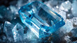 Closeup of aquamarine crystals, showcasing their blue and teal hues with intricate patterns. ,a softly blurred background
