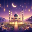 Eid al-Adha mosque with qirban 3D background illustration