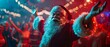 Santa Claus showing off his dance moves at a lively nightclub party. Concept Christmas Party, Santa Claus, Dance Moves, Nightclub, Festive Celebration