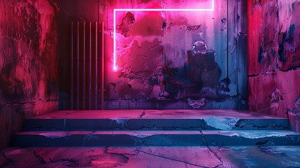 Wall Mural - old concrete wall neon light.