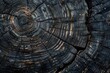 Charred Wood Slice with Annual Rings on Abstract Background - Ageing Bark of Burnt Sunburnt Trunk
