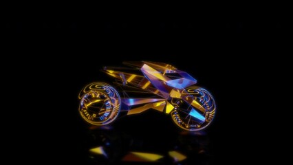 Rendering 3D animation, VISUAL EFFECTS motorcycle robot model on a black background