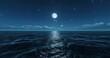 realistic night sky with moon above the sea, rule of thirds composition