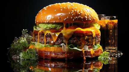 Sticker - giant burger and lettuce has bacon UHD Wallpaper