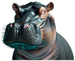 Hippopotamus Standing in Front of Green Background. Transparent Background PNG
