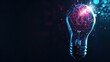 Holographic glowing low polygonal light bulb on dark background. AI generated