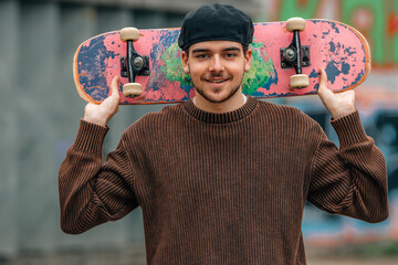 Poster - young man on the street with skateboard