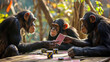Playful Primates: Chimpanzees Engaged in a Game of Cards