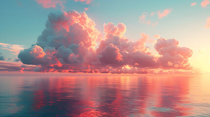 Wall Mural - Beautiful cloud over ocean water at sunset in Golden pink blue and green tones. Generative Ai