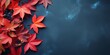 Autumn leaves on dark blue background. 3d render illustration.