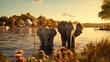 closeup shot of elephants standing near the lake UHD Wallpaper