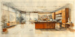 Architect’s vision comes to life in this sketched modern office interior blueprint.