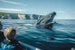 Awe-inspiring encounter with a humpback whale near dramatic cliffs.