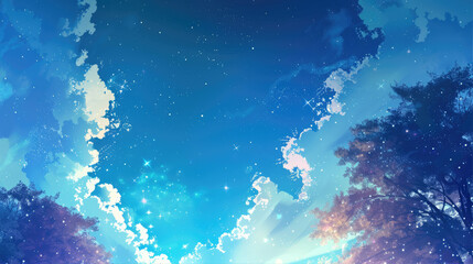 Wall Mural - Beautiful blue sky with clouds. Anime sky clouds, anime style.